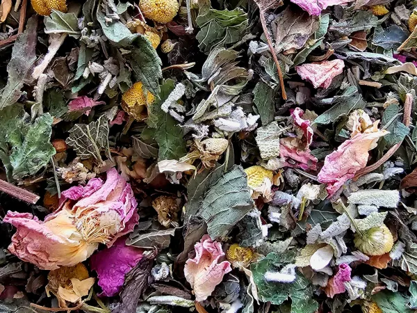 Streu Bergkräuter – Kräutermischung im Detail mit Salbei, Thymian und Pfefferminz